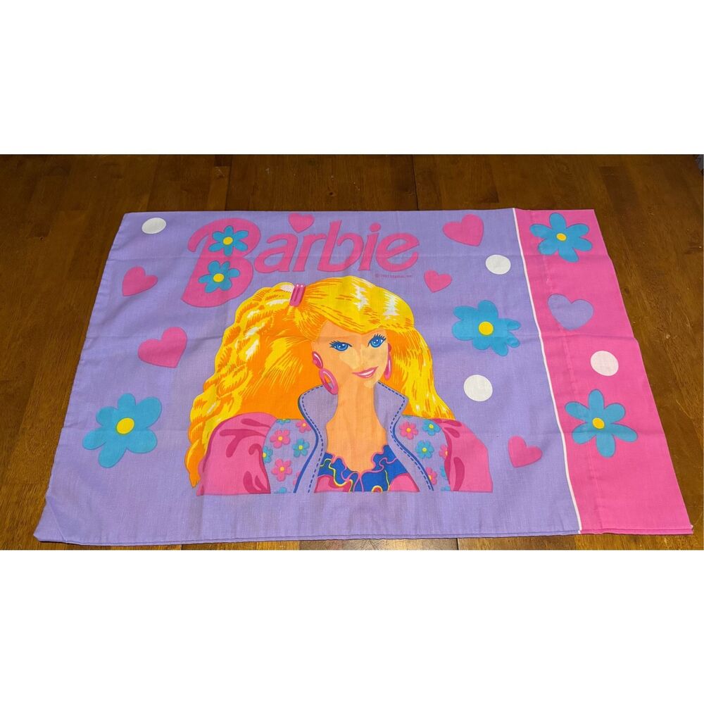 Vintage Mattel Barbie Purple Pink Retro Cotton Blend Standard Pillowcase